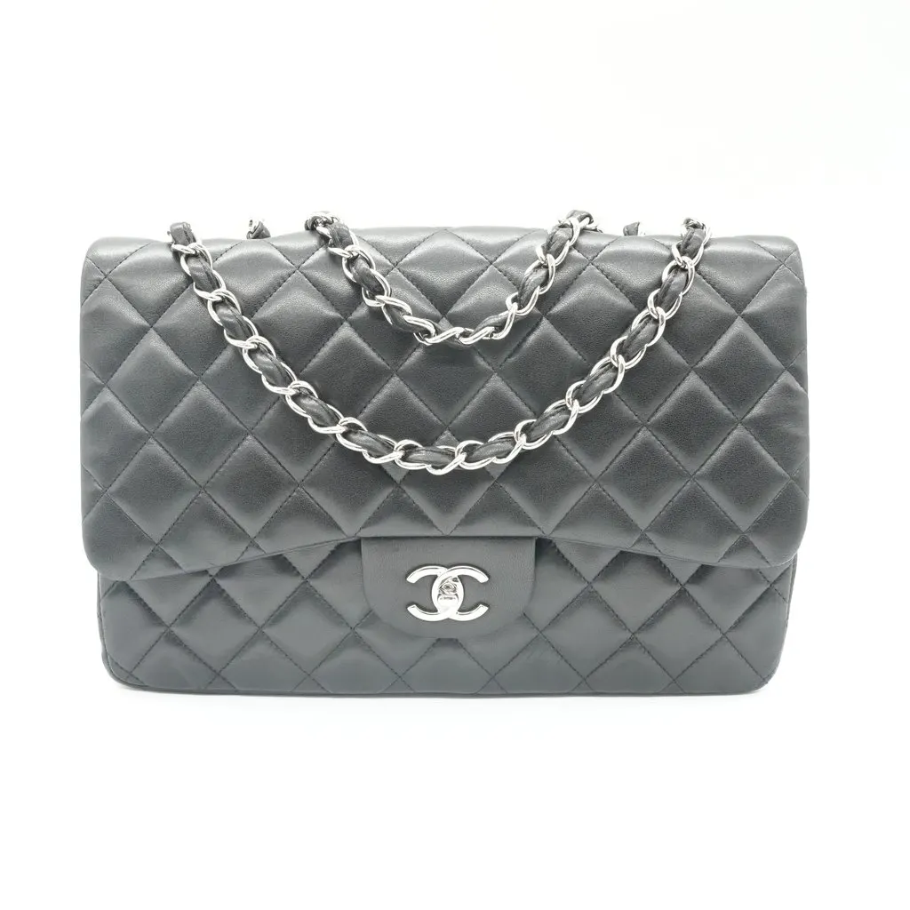 Chanel Classic 30 Single Flap Black Leather Good - Front View