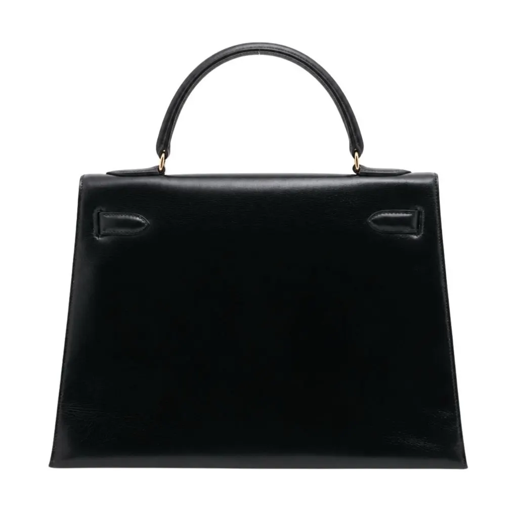 Hermès Kelly 32 Sellier Black Black Leather Good - Back View