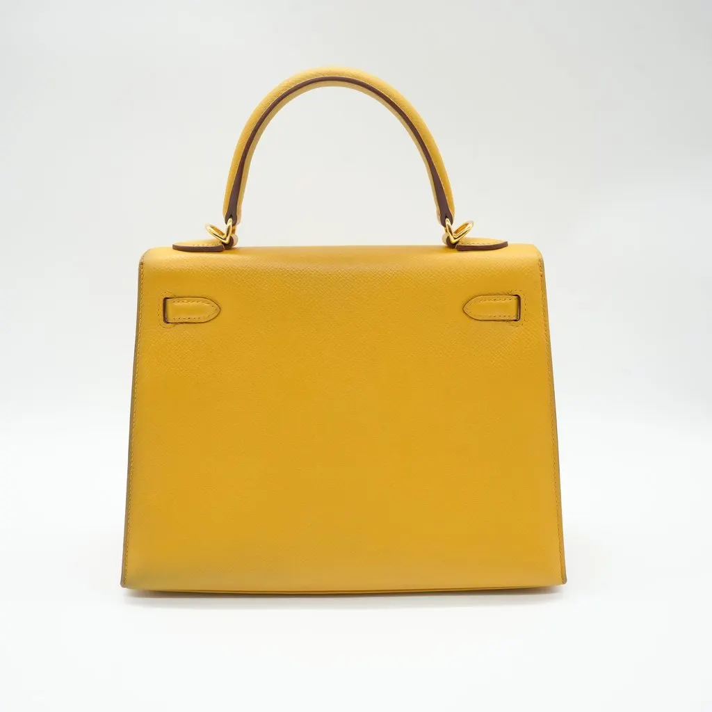 Hermès Kelly 25 Epsom Yellow Stamp:C (2018) Yellow Leather Good - Back View
