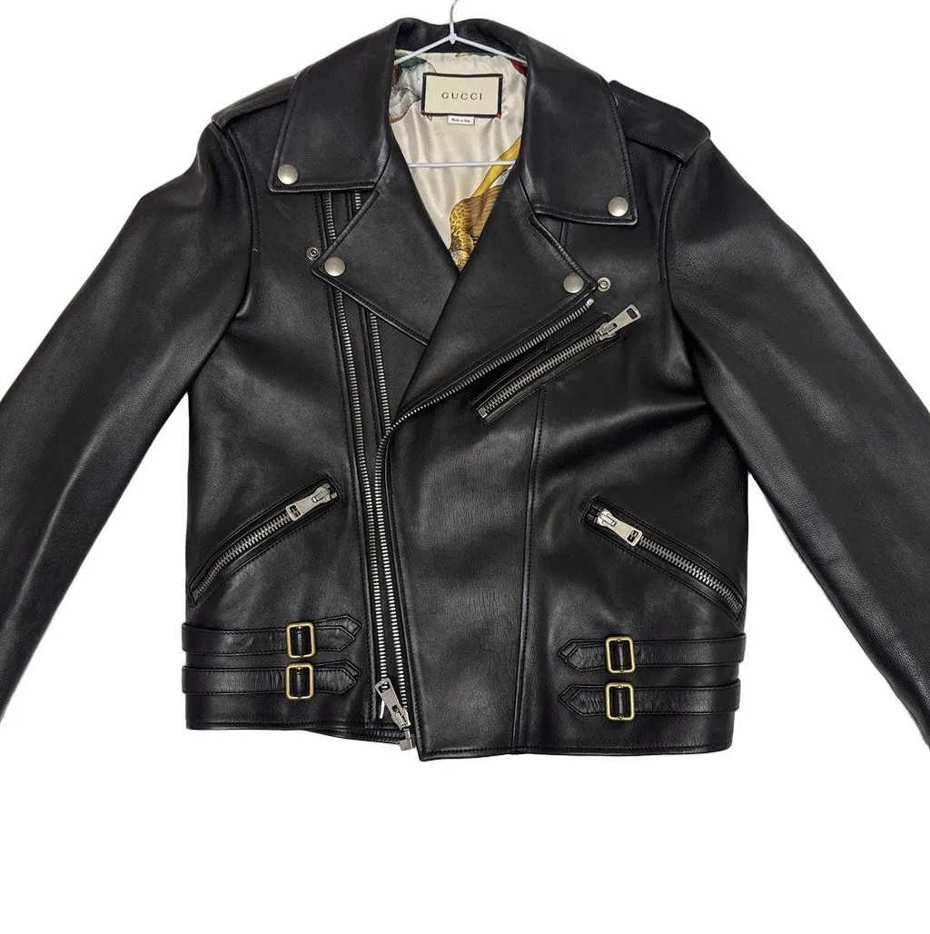 Gucci women's leather jacket Black Leather Very good - Front View