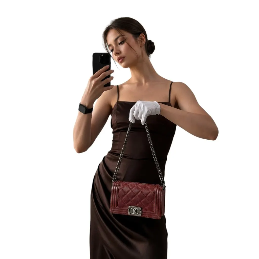 Chanel Boy Burgundy Leather Good - Back View