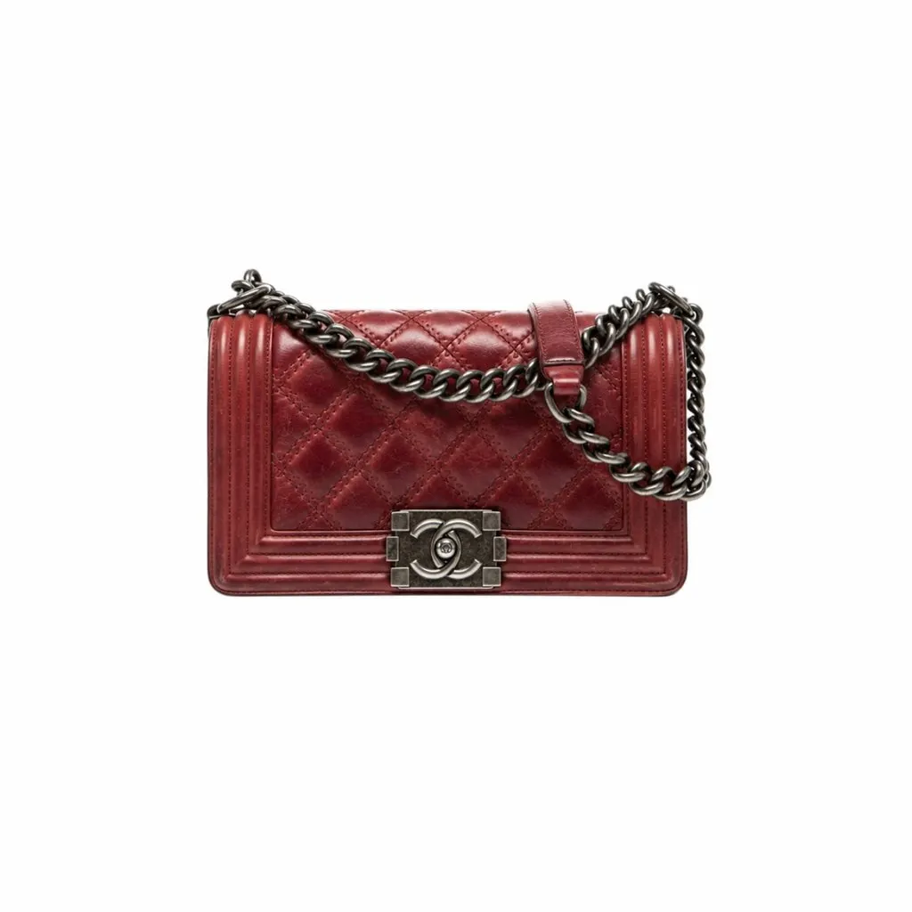 Chanel Boy Burgundy Leather Good - Front View