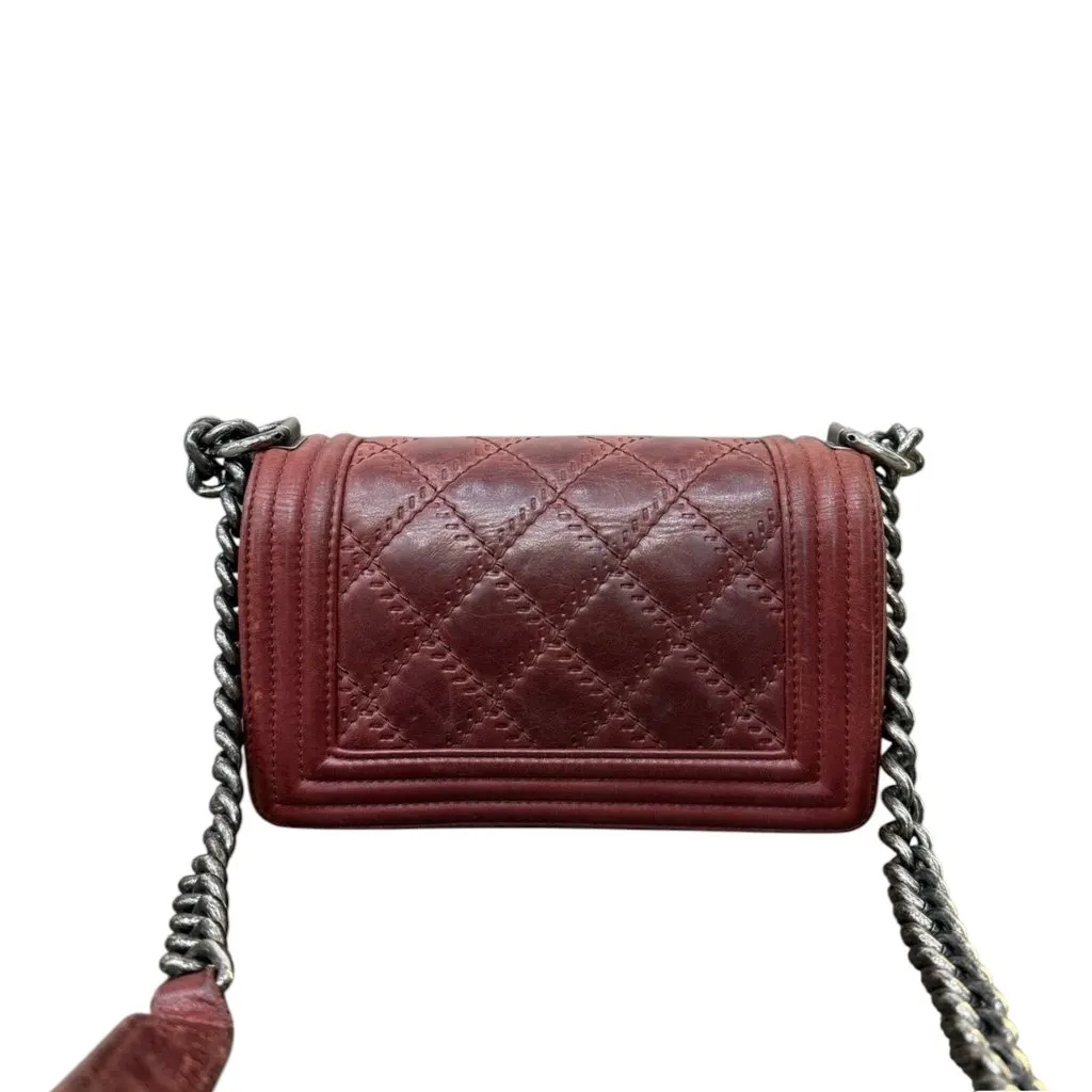 Chanel Boy Burgundy Leather Good - Model View
