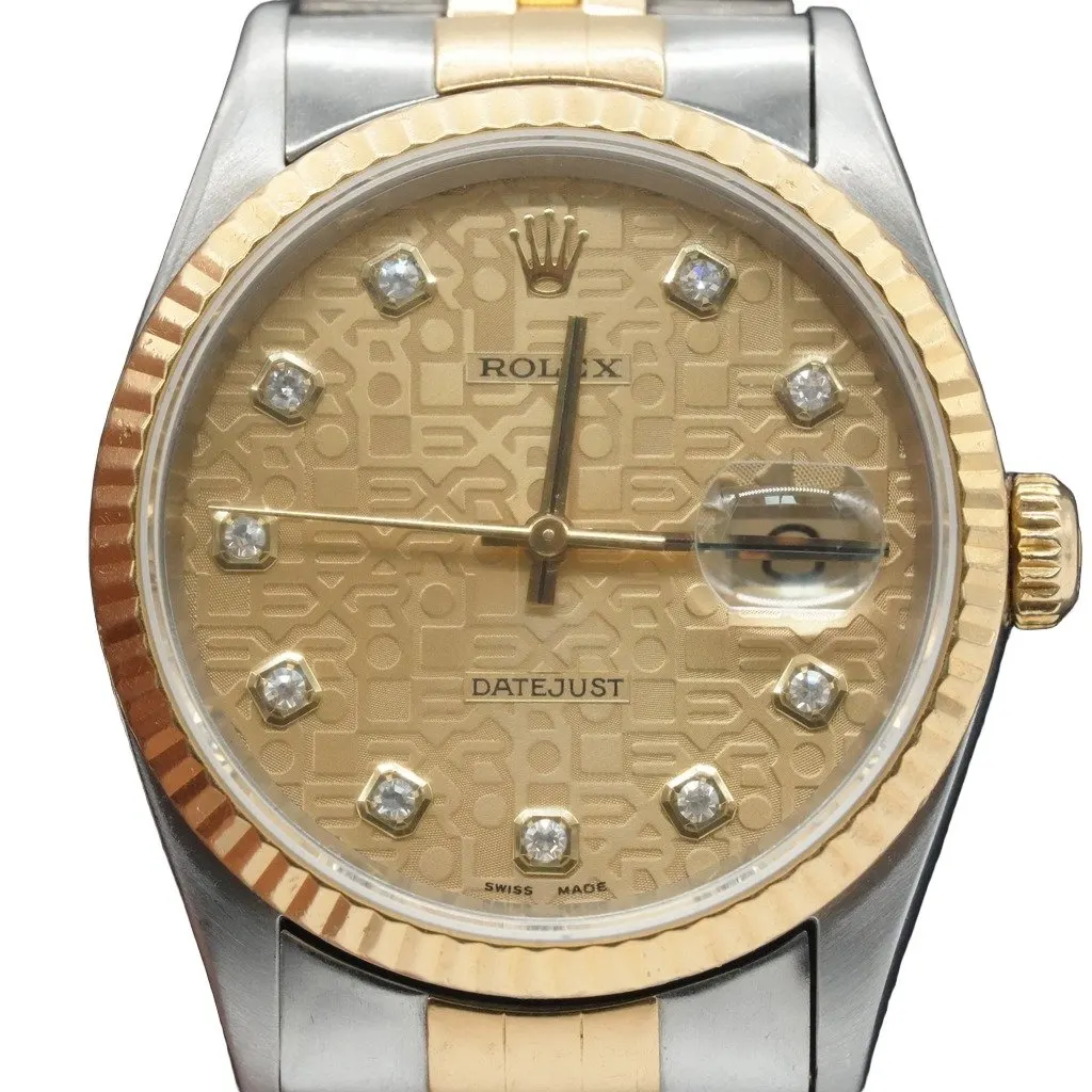 Rolex Vintage Datejust 36m 16233 Jubilee Champagne Dial 18KYG SS (2000) Gold Fair - Front View