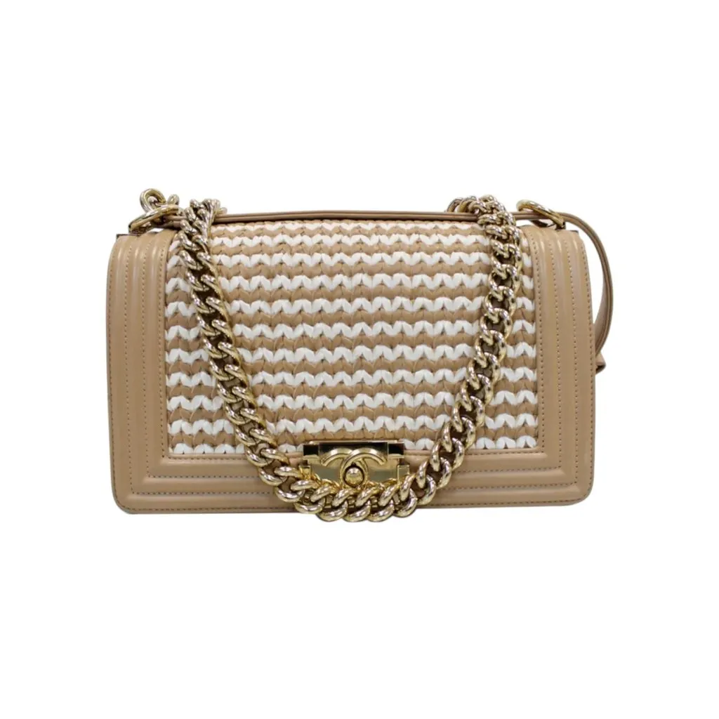 Chanel Boy Beige Leather Good - Front View