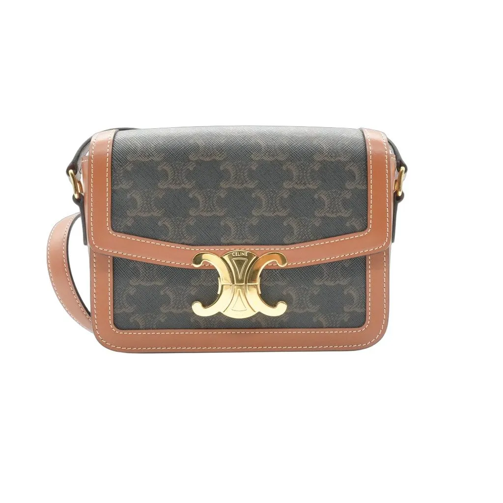 Celine Teen Triomphe Bag In Toile Triomphe Tan EN