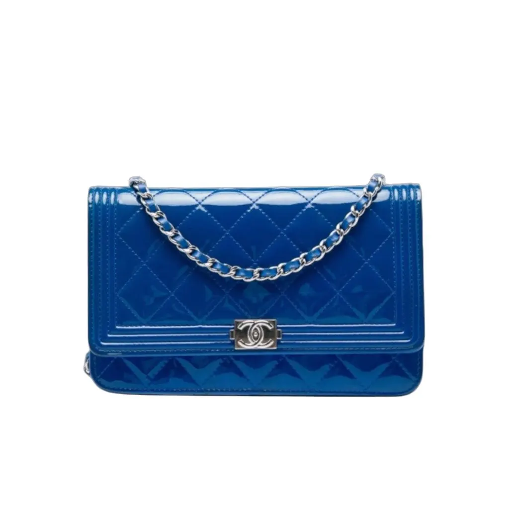 Chanel Wallet on Chain Blue Leather Very good - Front View