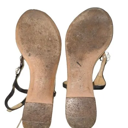 Chanel Chanel Flat Sandals With Flower Design Black Leather Good - Back View