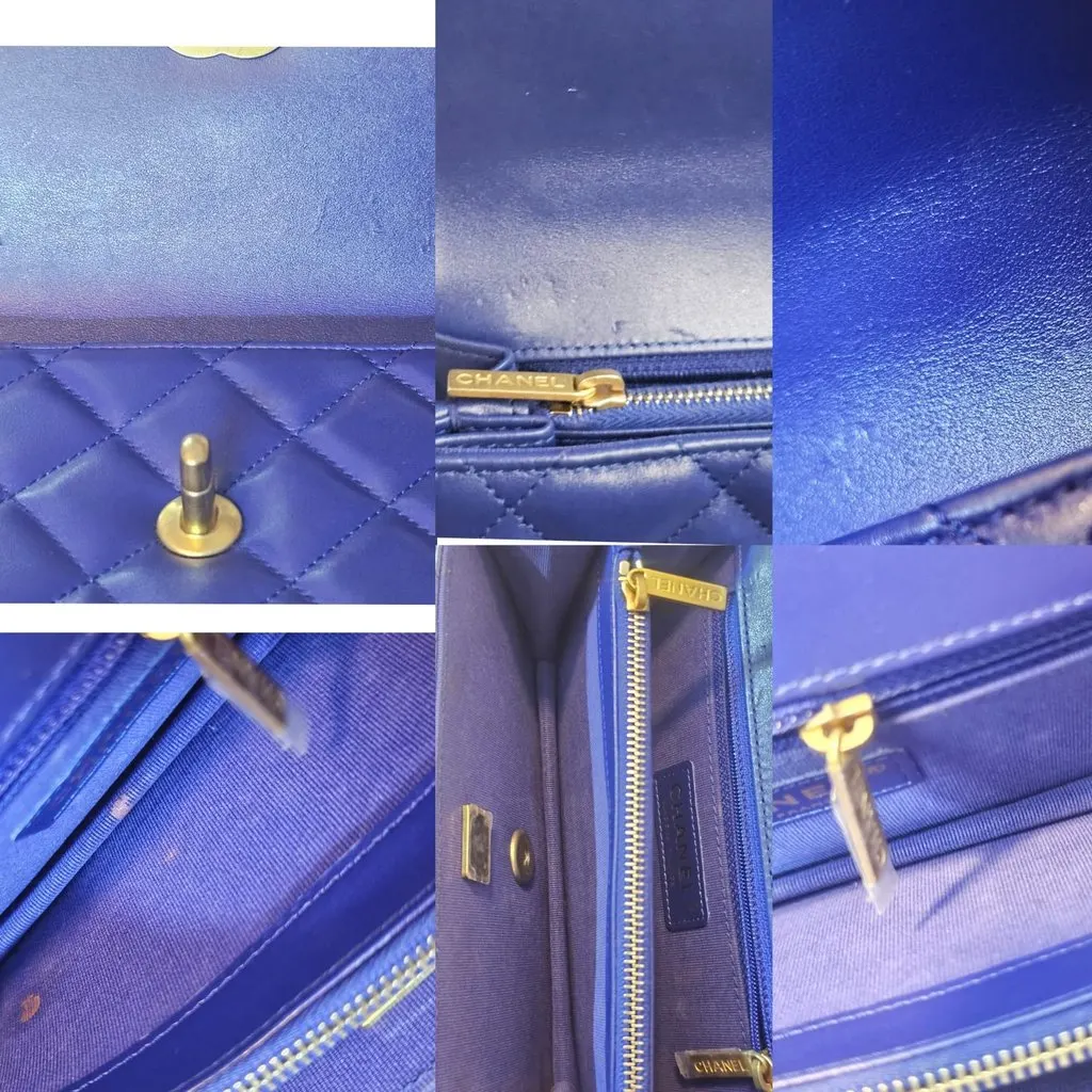 Chanel MINI DUAL HANDLE Blue Leather Good - Inside View