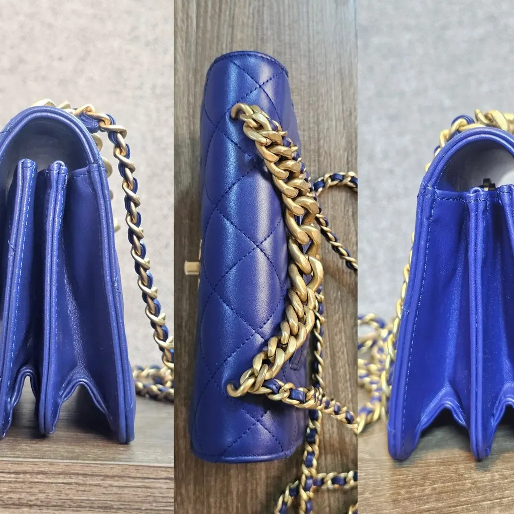 Chanel MINI DUAL HANDLE Blue Leather Good - Model View