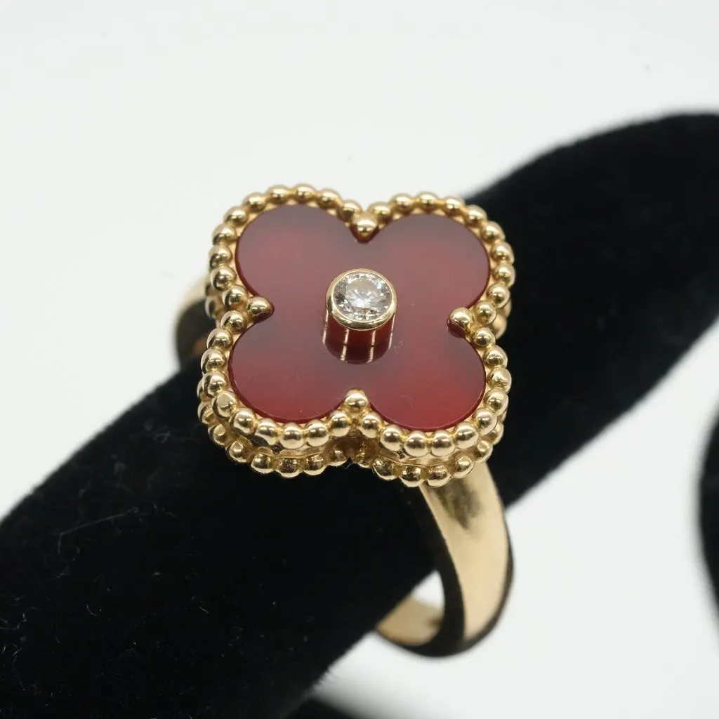 Van Cleef & Arpels Vintage Alhambra Ring,18K Yellow Gold, Carnelian, Diamond Size:49 6.7G Gold Gold Very good - Back View