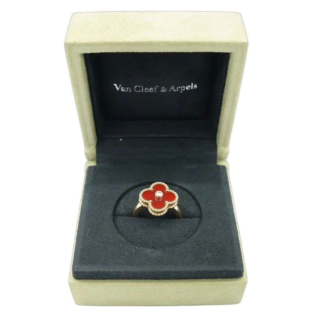 Van Cleef & Arpels Vintage Alhambra Ring,18K Yellow Gold, Carnelian, Diamond Size:49 6.7G Gold Gold Very good - Front View