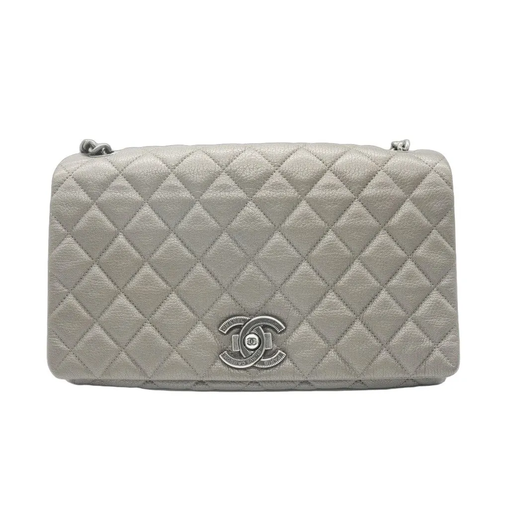 Chanel City Walk Flap Grey Leather Good - Front View