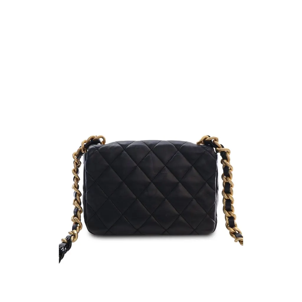 Chanel Small Quilted Lambskin Lacquered Chain Flap Black Leather Very good - Back View