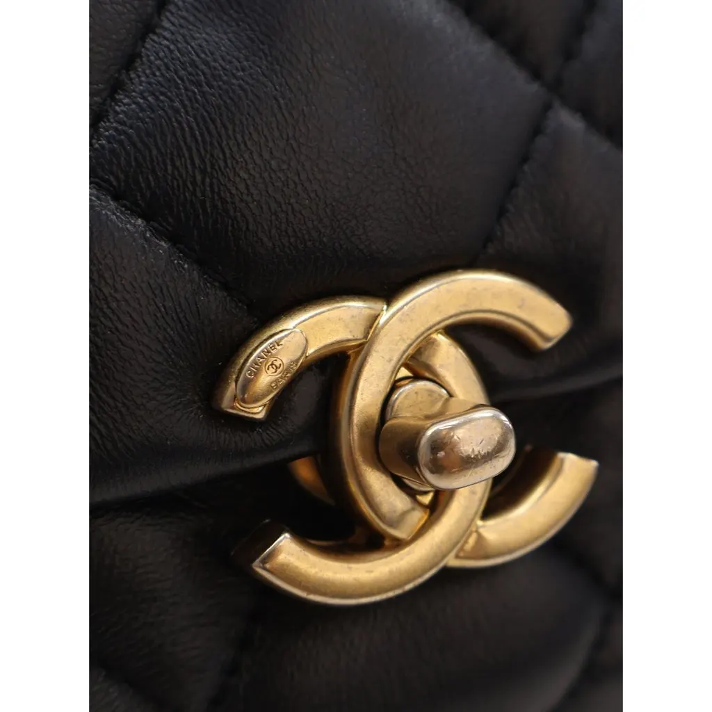 Chanel Small Quilted Lambskin Lacquered Chain Flap Black Leather Very good - Model View