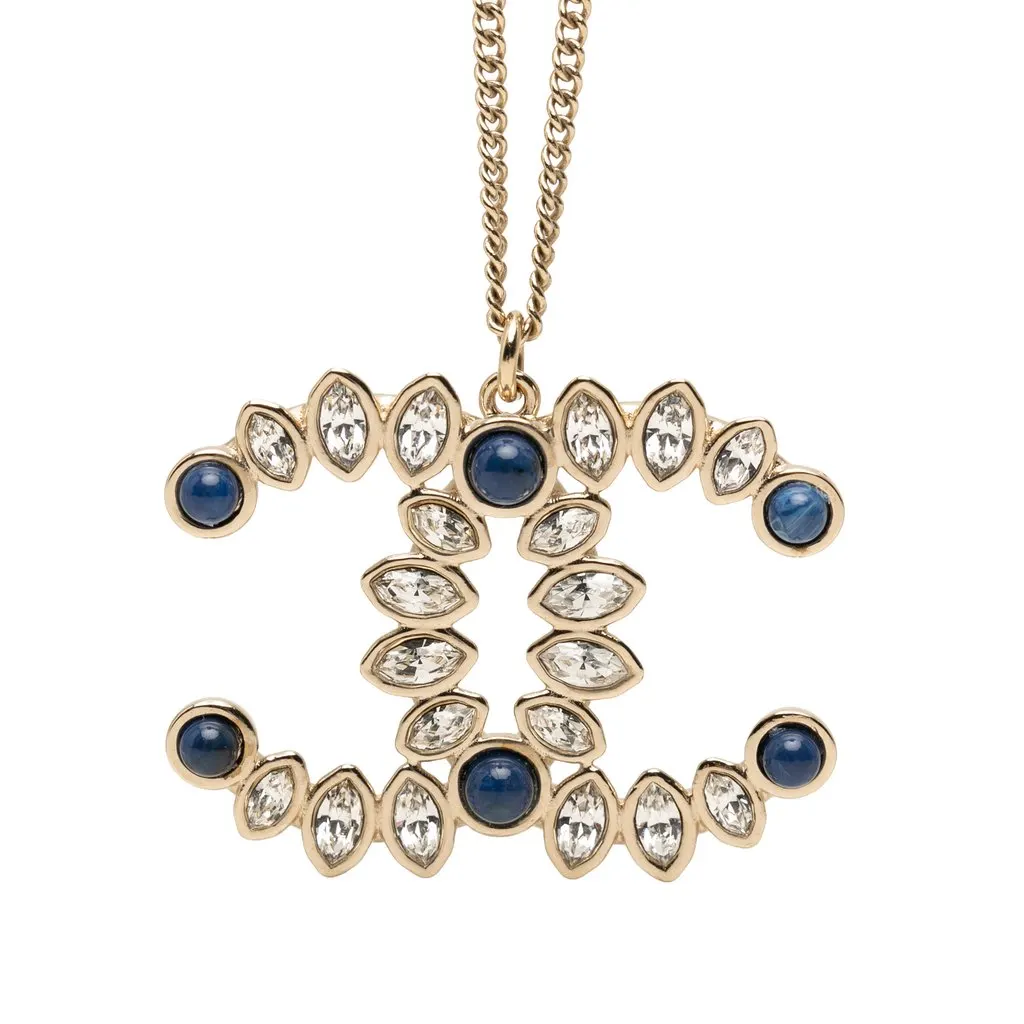 Chanel CC Gold Plated Strass Cabochon Pendant Necklace Gold Metal Very good - Back View