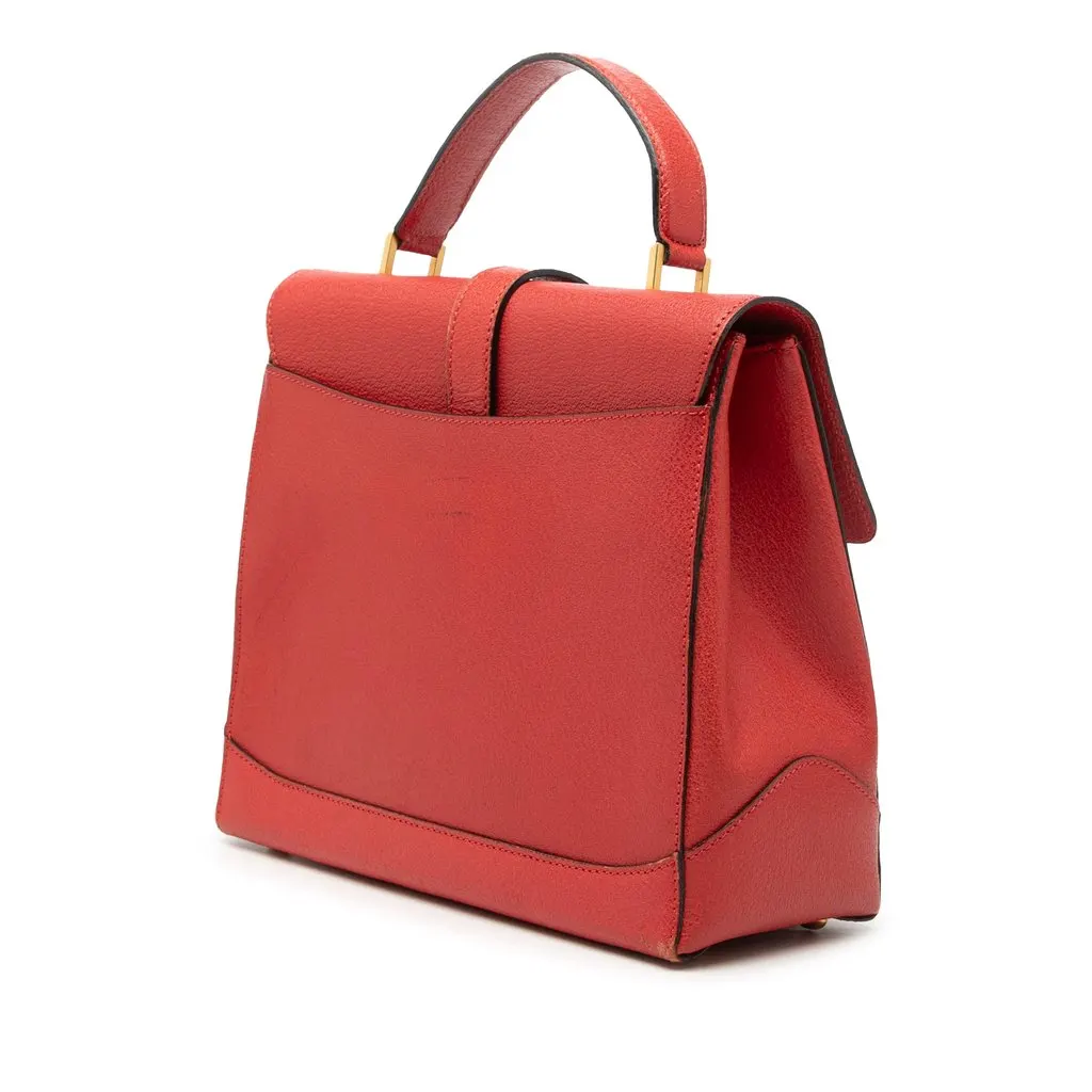 Celine Leather 16 Turn Lock Top Handle Bag Red Leather Very good - Back View