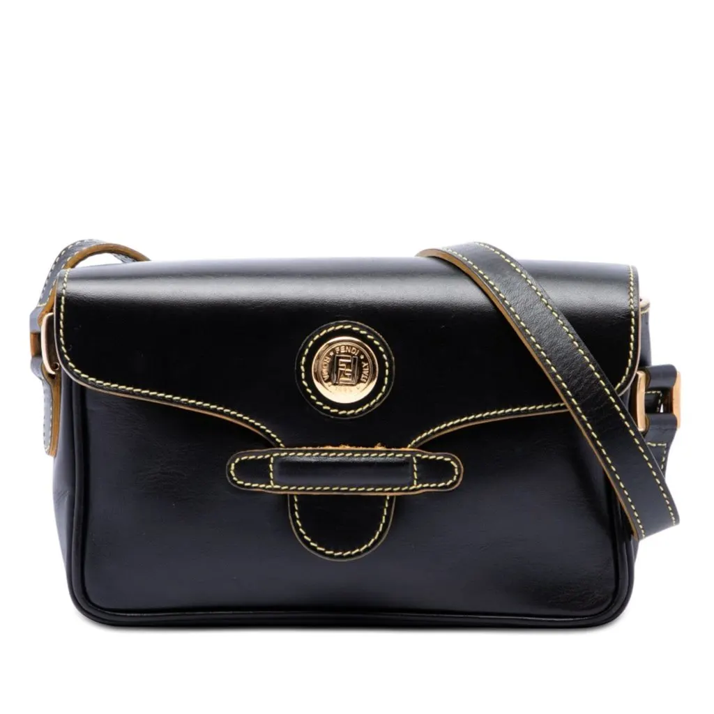 Fendi Smooth Calfskin Crossbody Black Leather Very good - Front View