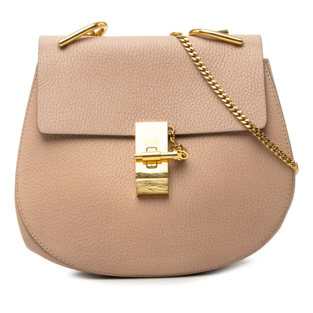Chloé Small Grained Lambskin Drew Crossbody Brown Leather Very good - Front View