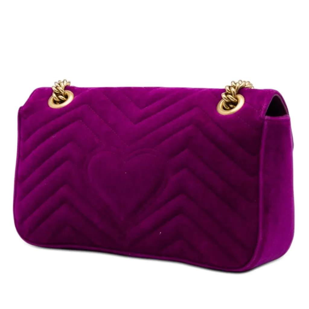 Gucci Medium GG Marmont Matelasse Velvet Shoulder Bag Purple Very good - Back View