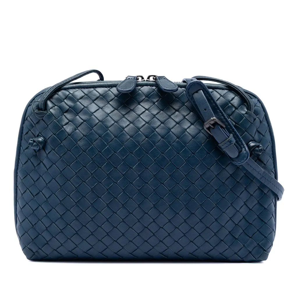 Bottega Veneta Nappa Intrecciato Nodini Crossbody Blue Leather Very good - Front View