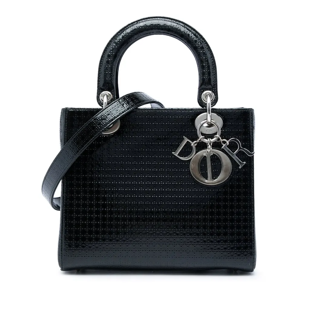 Dior Medium Metallic Patent Microcannage Lady Dior