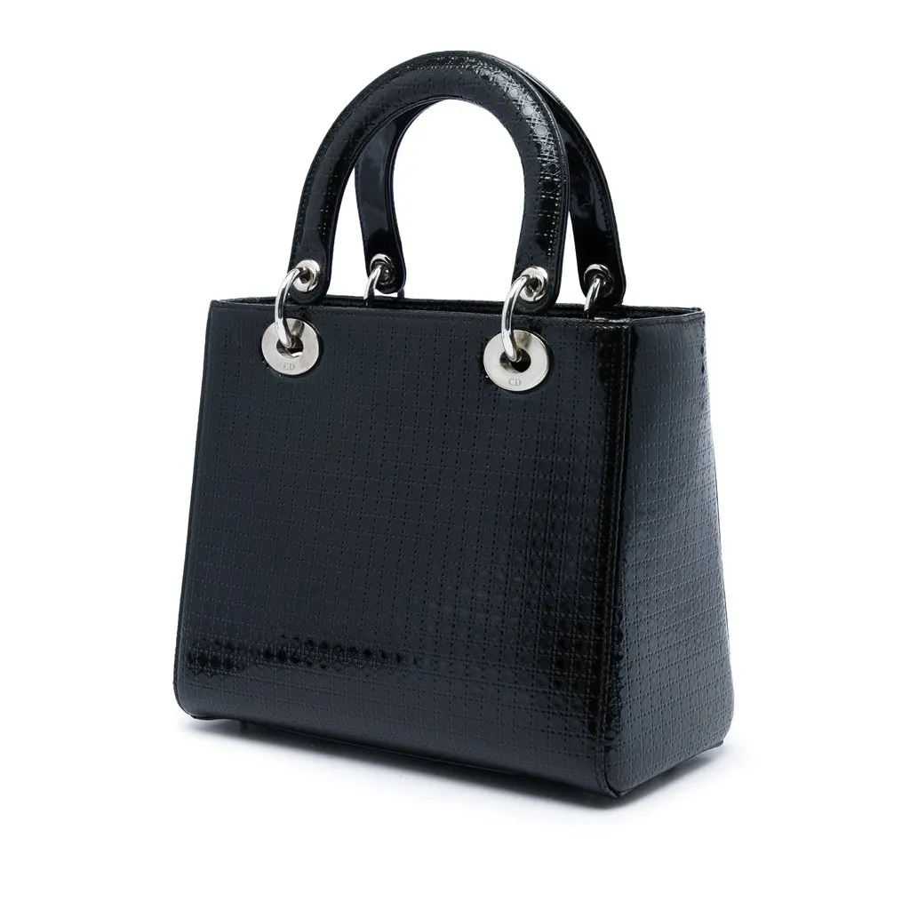 Dior Medium Metallic Patent Microcannage Lady Dior Black Leather Very good - Back View