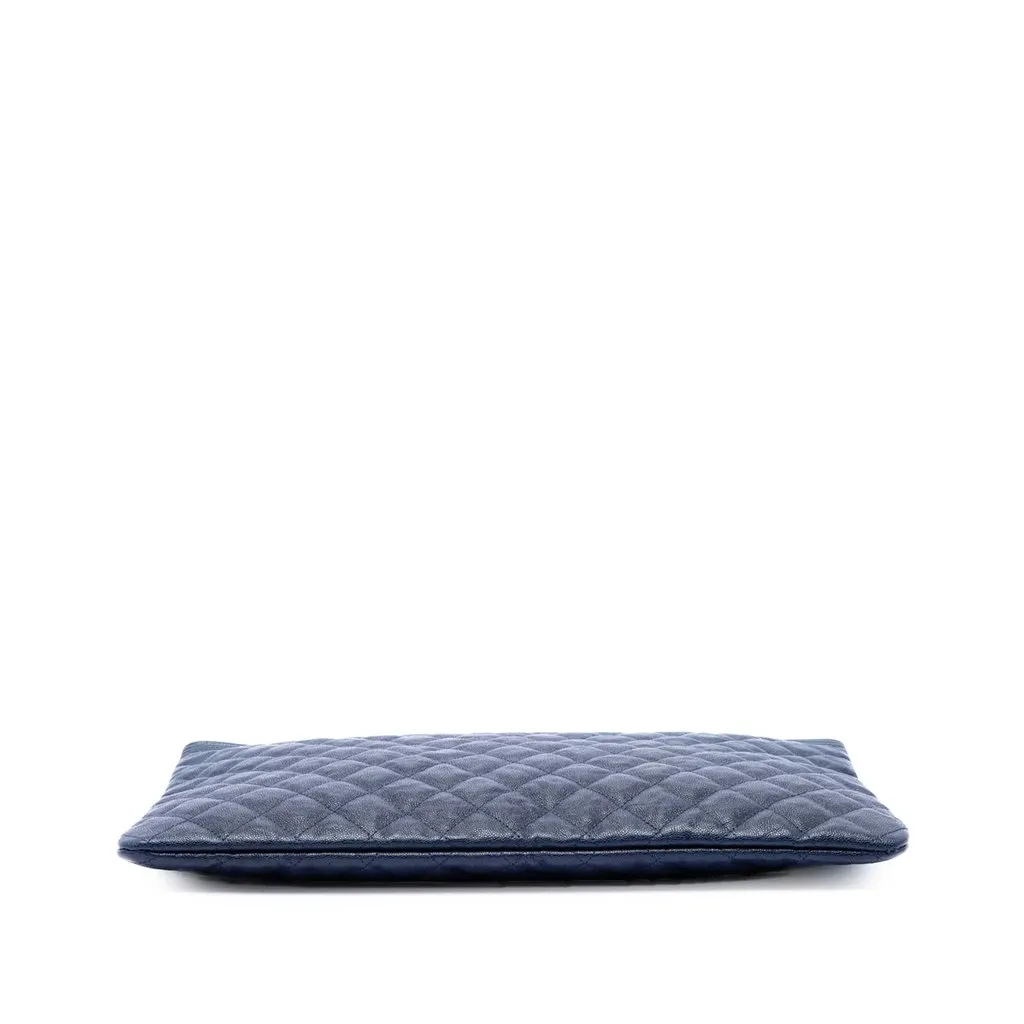 Chanel Large Quilted Caviar Boy O Case Clutch Blue Leather Very good - Inside View