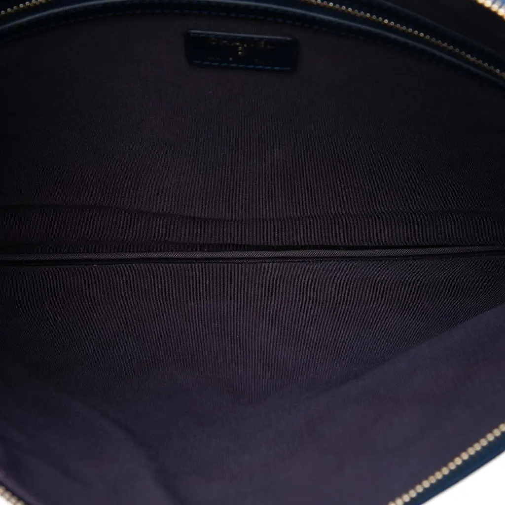 Chanel Large Quilted Caviar Boy O Case Clutch Blue Leather Very good - Model View