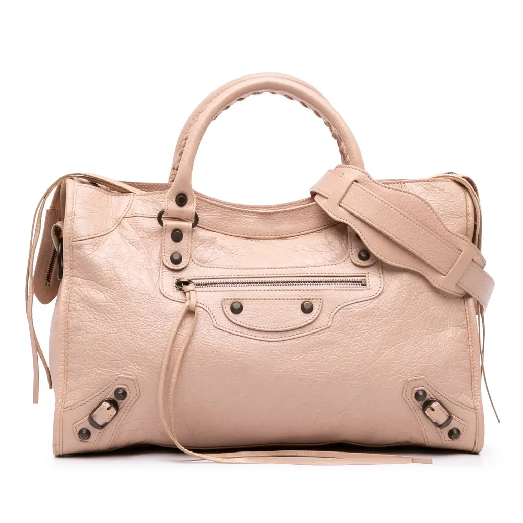 Balenciaga Lambskin Motocross Classic City Satchel Brown Leather Good - Front View