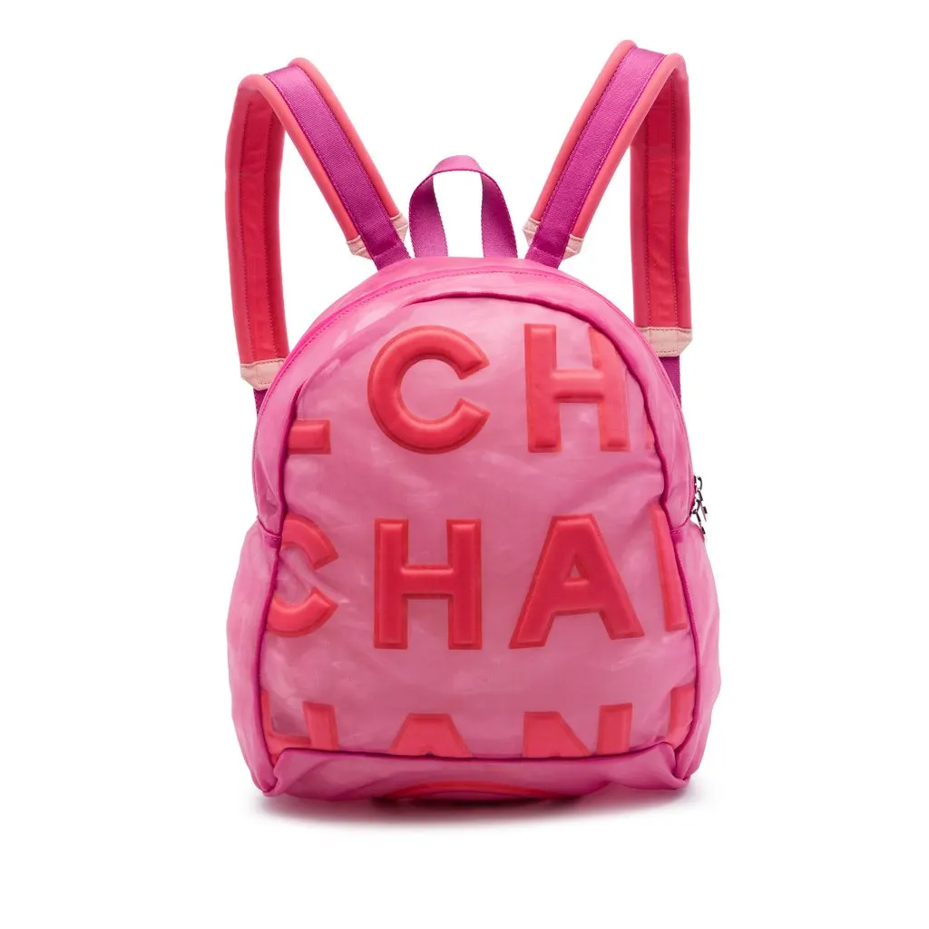 Chanel Mesh Logo Doudoune Backpack Pink Very good - Front View