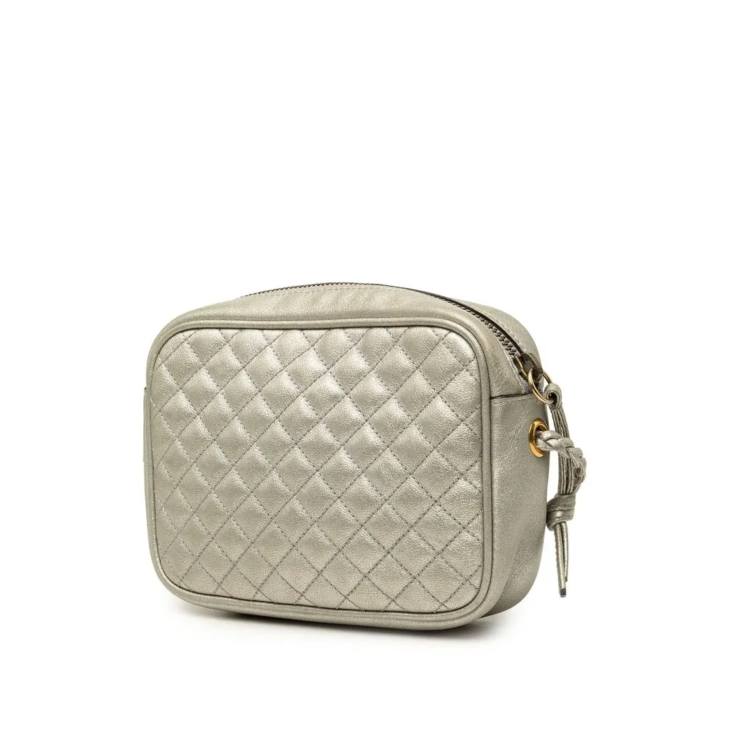 Gucci Mini Quilted Metallic Calfskin Web Trapuntata Crossbody Silver Leather Very good - Back View