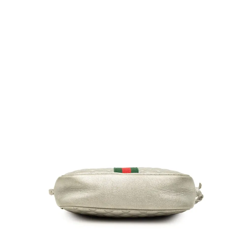 Gucci Mini Quilted Metallic Calfskin Web Trapuntata Crossbody Silver Leather Very good - Inside View