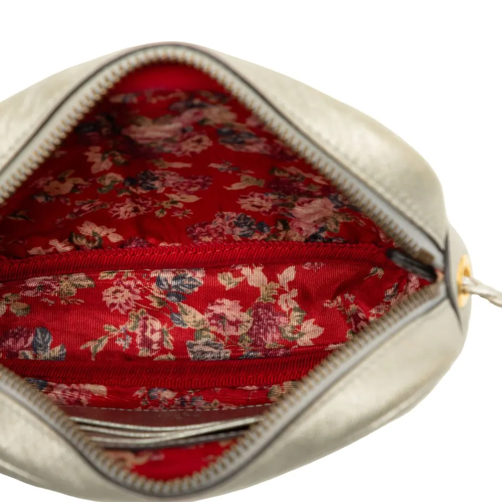 Gucci Mini Quilted Metallic Calfskin Web Trapuntata Crossbody Silver Leather Very good - Model View