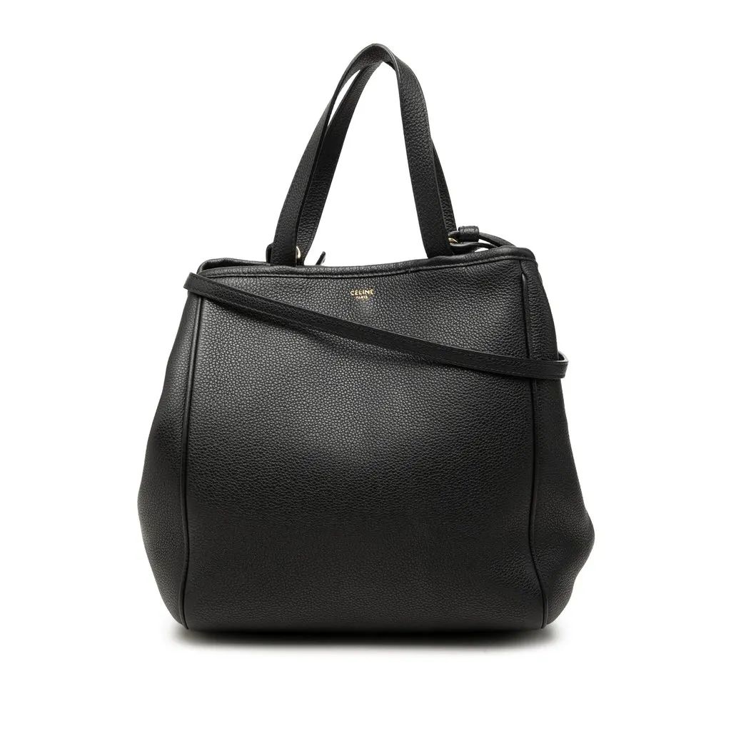 Celine Small Grained Calfskin Folded Cabas Tote Black Leather Good - Front View