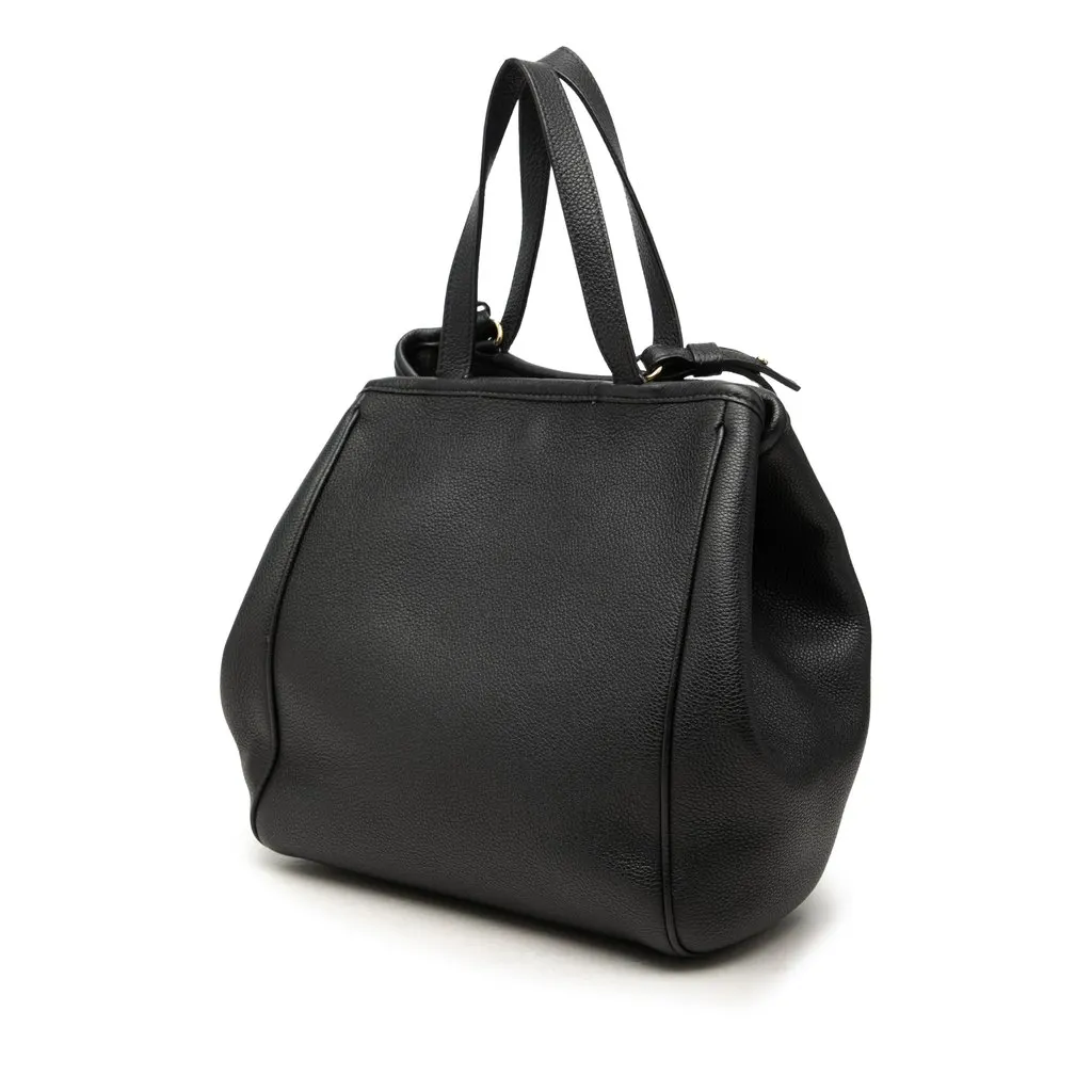 Celine Small Grained Calfskin Folded Cabas Tote Black Leather Good - Back View