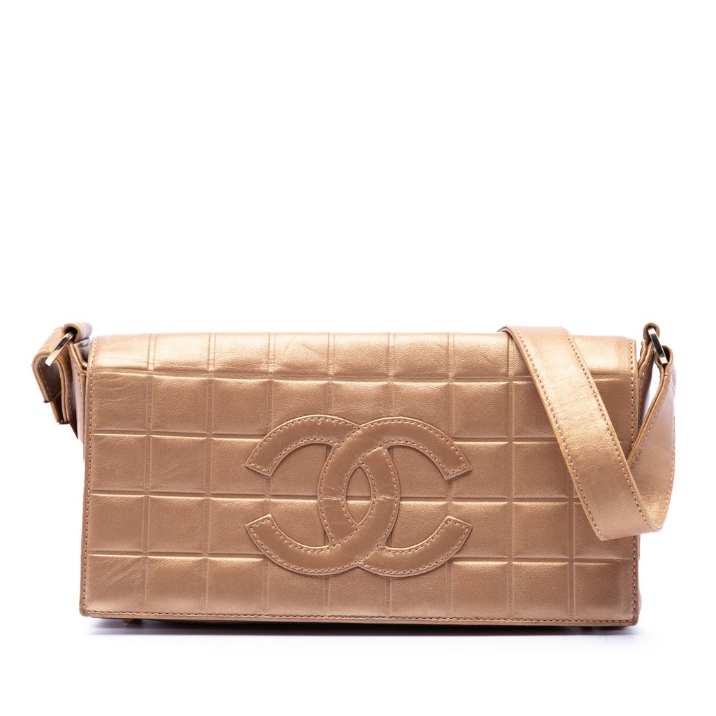 Chanel CC Chocolate Bar Metallic Lambskin Shoulder Bag Gold