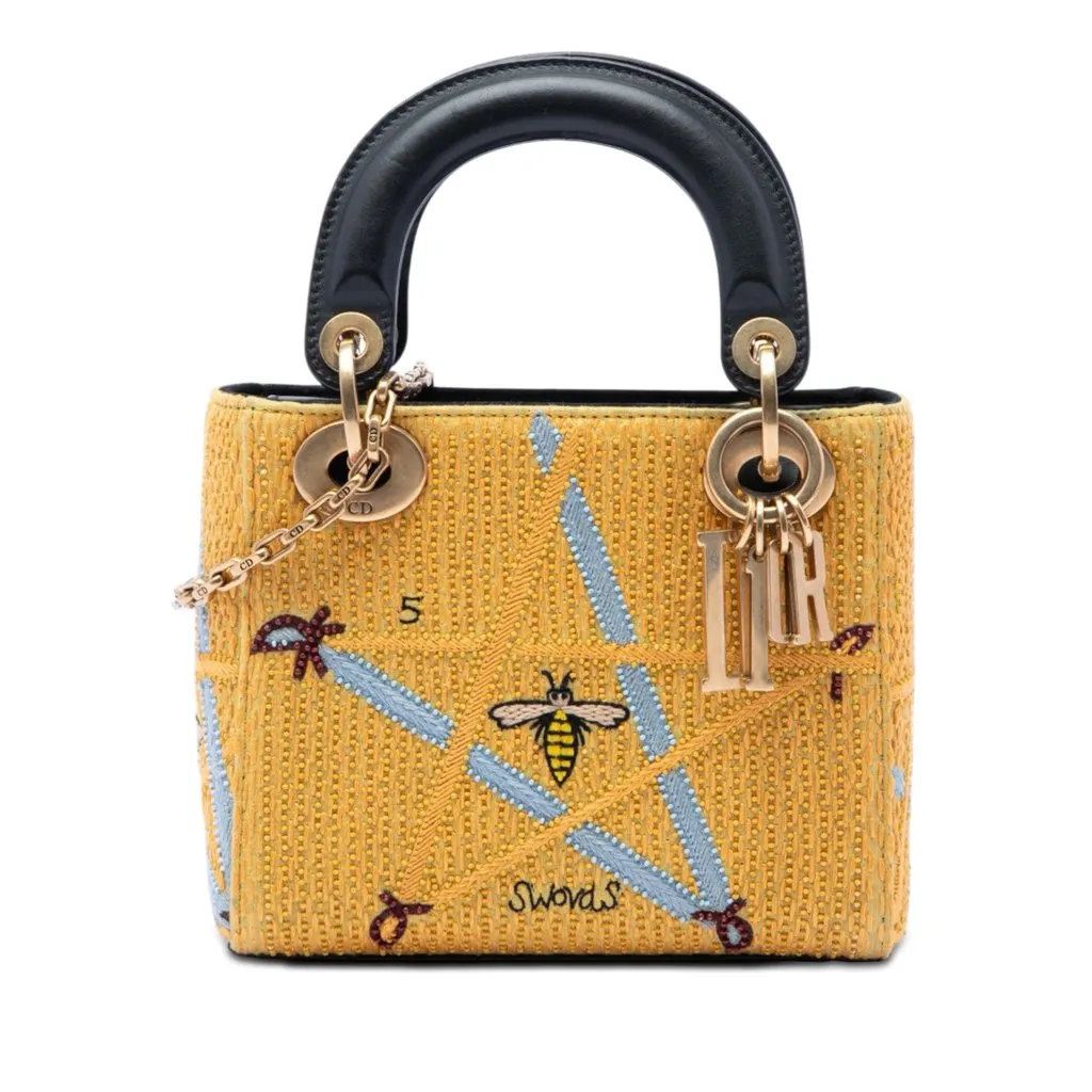 Dior Mini Embroidered Canvas Swords Lady Dior Yellow Very good - Front View