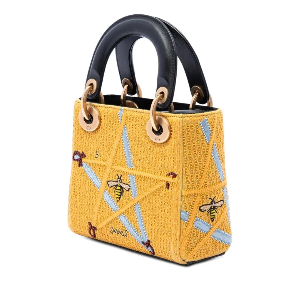Dior Mini Embroidered Canvas Swords Lady Dior Yellow Very good - Back View