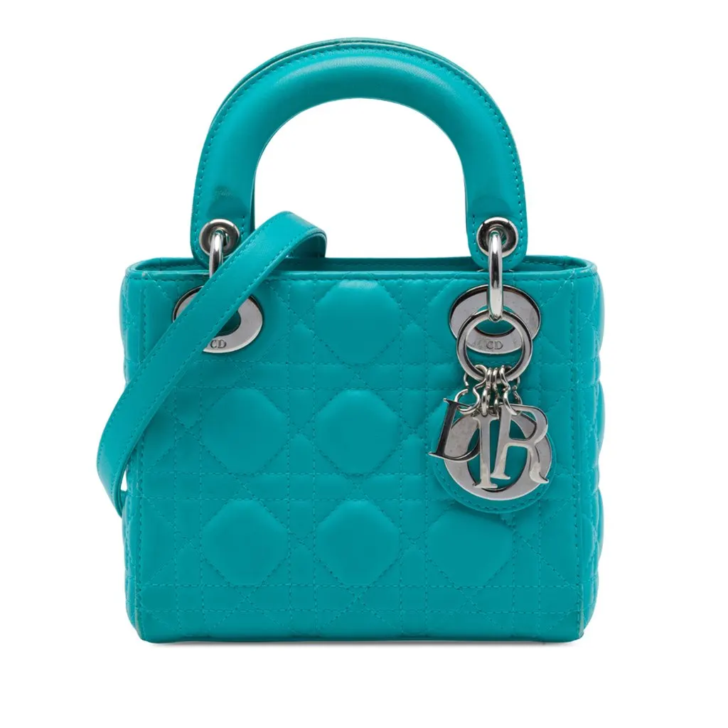 Dior Mini Lambskin Cannage Lady Dior Blue Leather Very good - Front View
