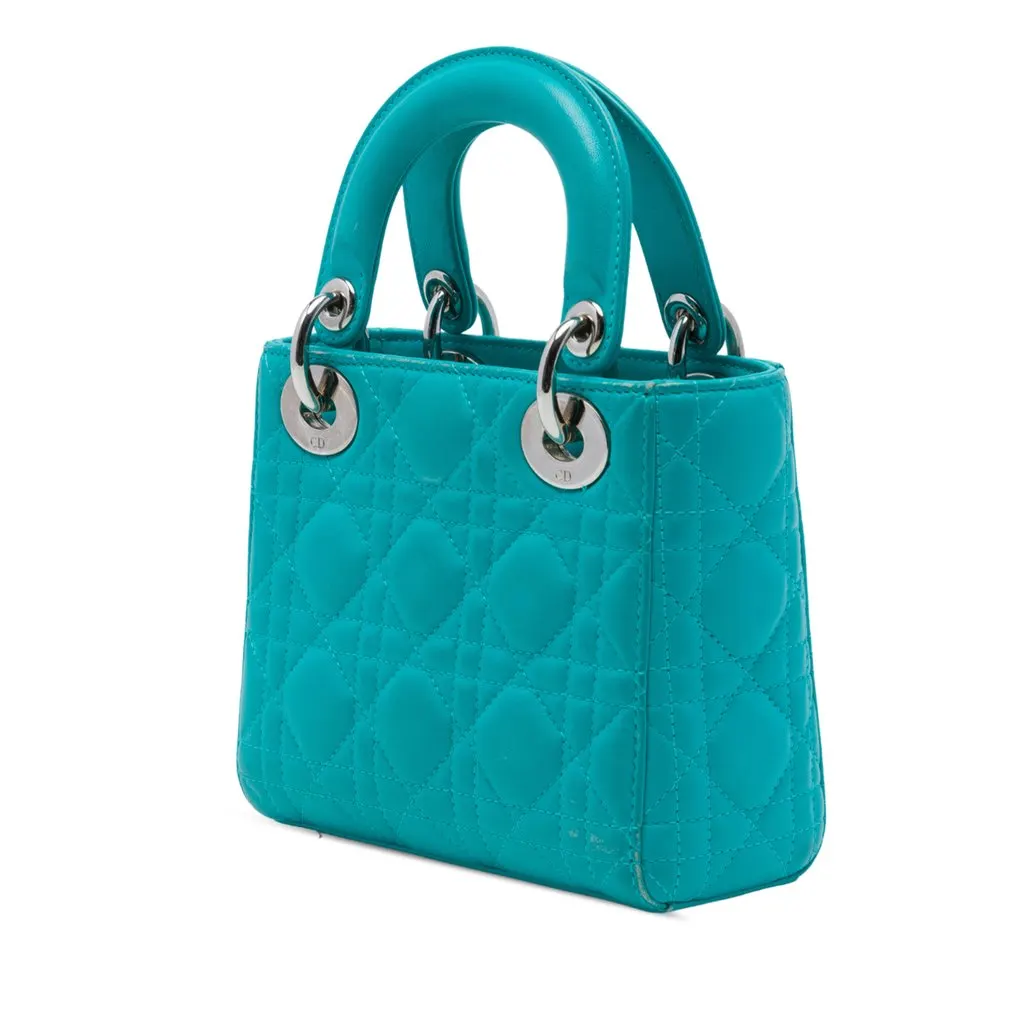 Dior Mini Lambskin Cannage Lady Dior Blue Leather Very good - Back View