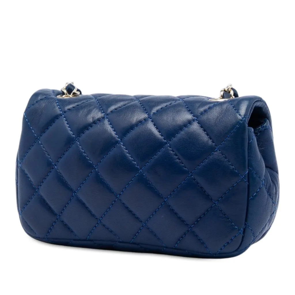 Chanel Extra Mini CC Quilted Lambskin Heart Valentine Charms Flap Blue Leather Very good - Back View