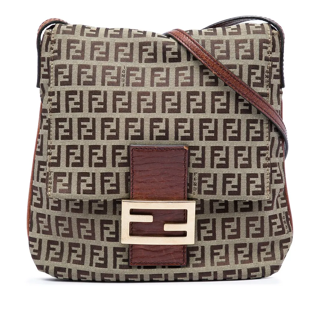 Fendi Zucchino Canvas Crossbody Brown Very good - Front View