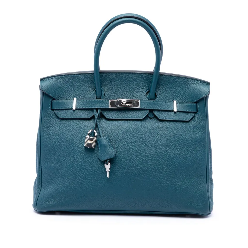 Hermès Clemence Birkin Retourne 35 Blue Leather Very good - Front View