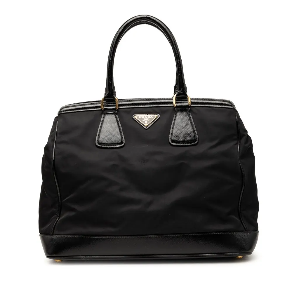 Prada Saffiano Vernice Trimmed Tessuto Parabole Tote Black Very good - Front View