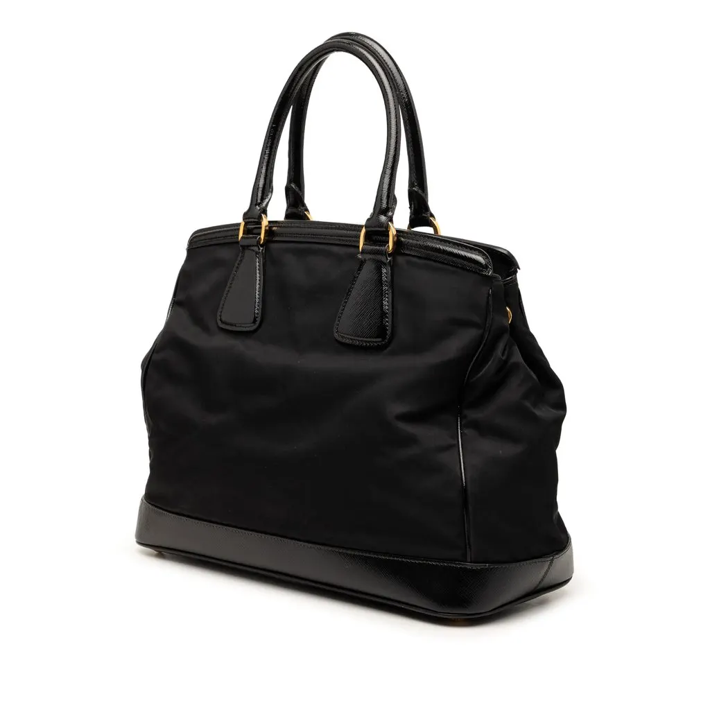 Prada Saffiano Vernice Trimmed Tessuto Parabole Tote Black Very good - Back View