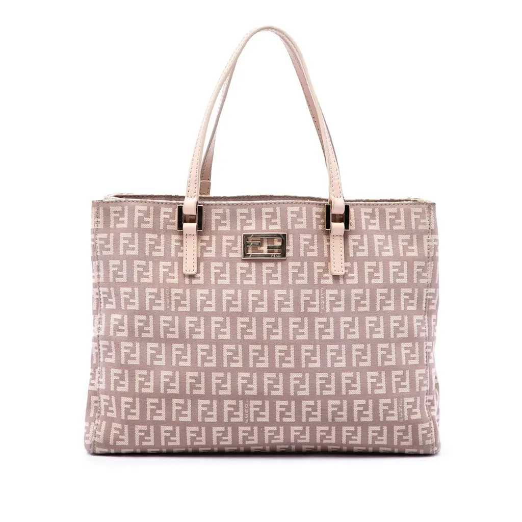 Fendi Small Zucchino Canvas Tote Pink Canvas Good - Front View