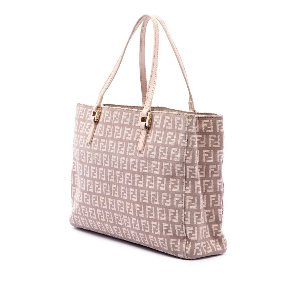 Fendi Small Zucchino Canvas Tote Pink Canvas Good - Back View
