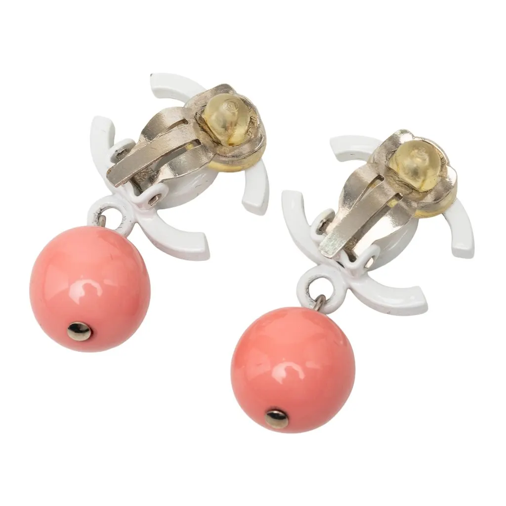 Chanel CC Gold Plated Resin Ball Drop Clip On Earrings White Plastic Very good - Back View