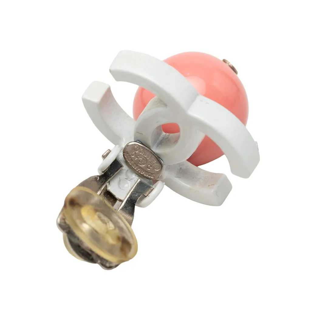 Chanel CC Gold Plated Resin Ball Drop Clip On Earrings White Plastic Very good - Inside View
